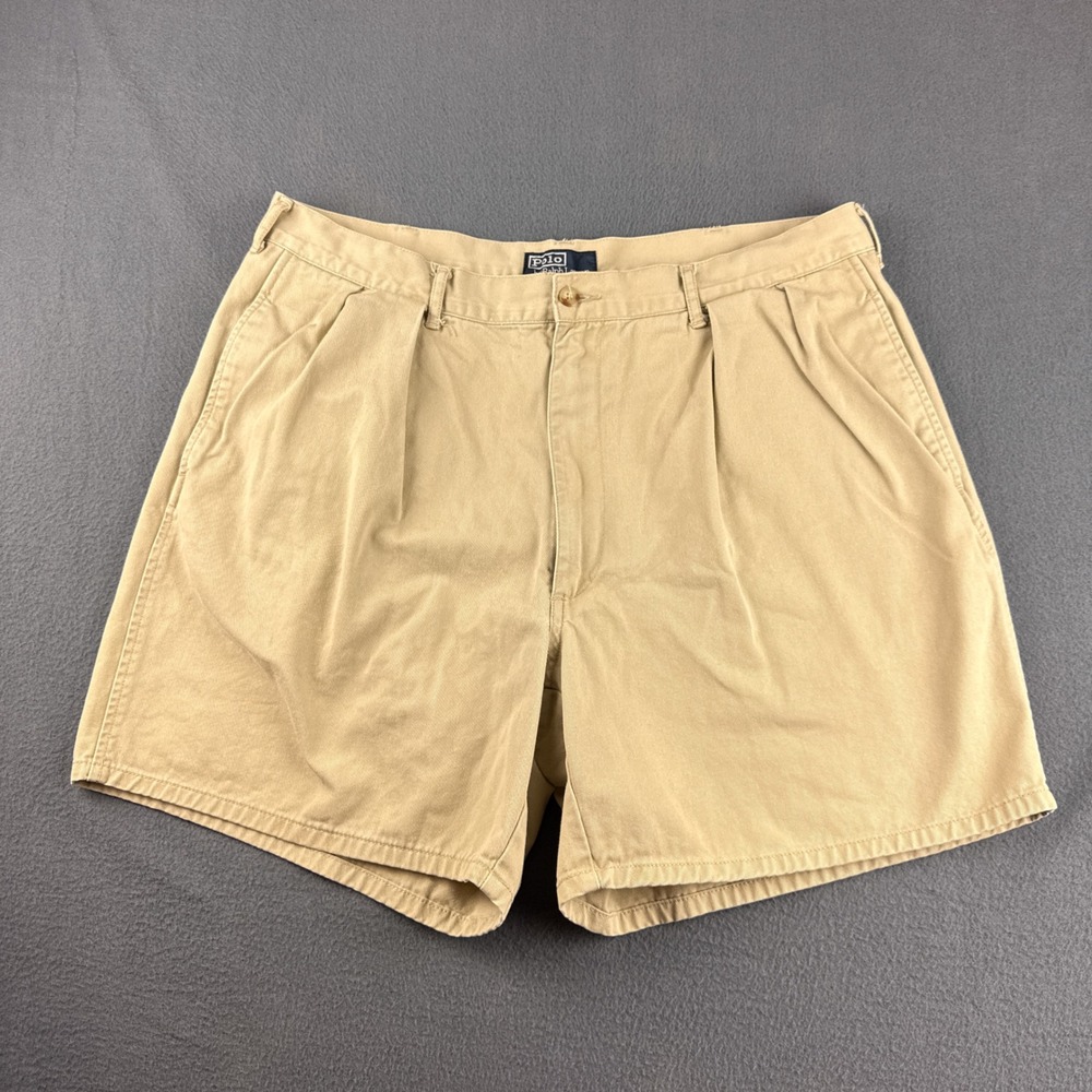 Vintage Polo Ralph Lauren Pleated Shorts Men's 38 (Fits 36) Beige Double Preppy